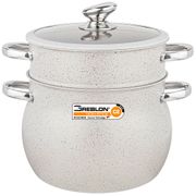 кастрюля-пароварка agness со стекл.крышкой и антипригар.мрамор. покрытием, 3пр. диа.24см, 8,2л