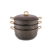 кастрюля-мантоварка agness черное золото 24x7,2/24х12/24х12 см, трехслойное покр granit, pfoa free