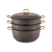 кастрюля-мантоварка agness черное золото26x12/26х7,2/26х7,2 см, трехслойное покр granit, pfoa free