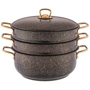 кастрюля-мантоварка agnessчерное золото 28x12/28х7,3/28х7,3 см,трехслойное покр granit, pfoa free