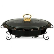 МАРМИТ СО СТЕКЛ.КРЫШКОЙ НА МЕТАЛ.ПОДСТАВКЕ ОВАЛЬНЫЙ "FANTASY" 2,3Л 40*26*11,5СМ, ЧЕРНЫЙ (КОР=4ШТ.) (