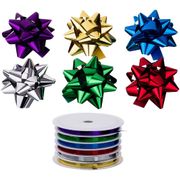 НАБОР ДЛЯ УКРАШЕНИЯ ПОДАРКОВ ИЗ 7 ШТ.В ТУБЕ: 6 БАНТИКОВ ДЛИНА=8 СМ И ЛЕНТА 5 ММ*5 М (КОР=48 НАБ.) 22