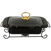 МАРМИТ СО СТЕКЛ. КРЫШКОЙ НА МЕТАЛ. ПОДСТАВКЕ ПРЯМОУГ."FANTASY" 1,2Л 30*19*10СМ, ЧЕРНЫЙ (КОР=6ШТ.) 42