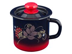 Кружка эмалированная с крышкой 1л красно-черная СТАЛЬЭМАЛЬ - С0207.38