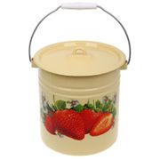Ведро цельнотянутое с крышкой 12л палевое декор "Клубника садовая" СТАЛЬЭМАЛЬ - С1224.Пцх59