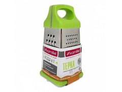 Терка 21см из нержавеющей стали с пластиковой ручкой, антискользящей основой и контейнером KAMILLE - 7202