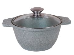 Кастрюля KUKMARA "Традиция" 1л со стеклянной крышкой антипригарное покрытие (фисташковый мрамор) - кмф12а