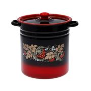 Кастрюля эмалированная цилиндрическая 12л красно-черная с пластмассовой кнопкой СТАЛЬЭМАЛЬ - С1624.38