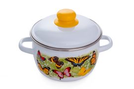 Кастрюля эмалированная сферическая 2л, белоснежная, "Бабочки", СТАЛЬЭМАЛЬ - 1RC161M