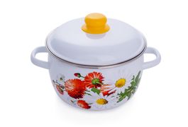 Кастрюля эмалированная сферическая 4л, белоснежная, "Маргаритки", СТАЛЬЭМАЛЬ - 1RC201M