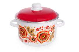 Кастрюля эмалированная цилиндрическая 3л, белоснежная, "Хохлома", СТАЛЬЭМАЛЬ - 6RD181M