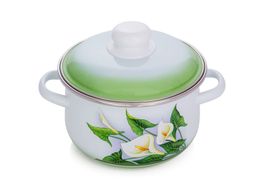 Кастрюля коническая 5,5л белоснежная с подпылением, "Каллы", СТАЛЬЭМАЛЬ - 1с47я