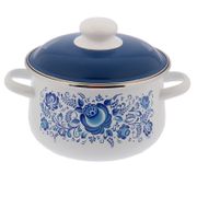 Кастрюля коническая 2л белоснежная, ярко-синяя, крышка, "Гжель", СТАЛЬЭМАЛЬ - 1с45я
