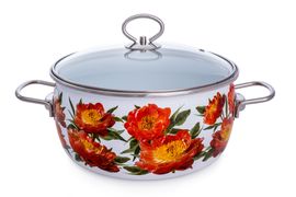 Кастрюля сферическая 5л "Peony", белоснежная, СТАЛЬЭМАЛЬ - 1SA245S