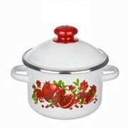 Кастрюля цилиндрическая 2л с ободком, белая, декор "Гранатовый сок" СТАЛЬЭМАЛЬ - 1MD161M