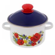 Кастрюля цилиндрическая 2л с ободком, белая, крышка кобальтовая, декор "Майский день", СТАЛЬЭМАЛЬ - 6MD161M
