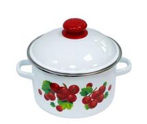 Кастрюля цилиндрическая 3л с ободком, белая, декор "Калина красная", СТАЛЬЭМАЛЬ - 1MD181M