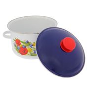 Кастрюля цилиндрическая 4л с ободком, белая, крышка кобальтовая, декор "Майский день", СТАЛЬЭМАЛЬ - 6MD201M