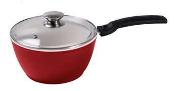 Кастрюля - ковш 1,5л KUKMARA (Кукмара), антипригарное покрытие (красное), стеклянная крышка, съемная ручка "Модерн" - к017м