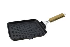 Сковорода-гриль чугунная квадратная 24*24 деревянная ручка DECO XG61W