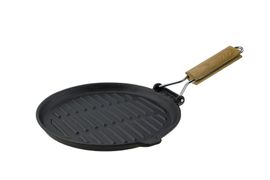 Сковорода-гриль чугунная круглая 24см деревянная ручка DECO XG60W