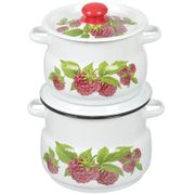 Набор 10 белый с деколью на крышке "Малиновый звон" кастрюли 4л 5,5л СТАЛЬЭМАЛЬ - N10B52