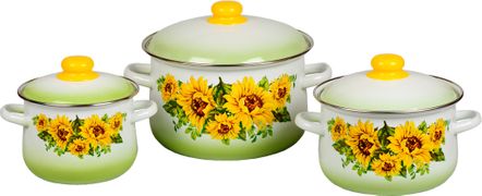 Набор из 3 предметов №408 "Подсолнухи", белоснежная, СТАЛЬЭМАЛЬ - 1с408