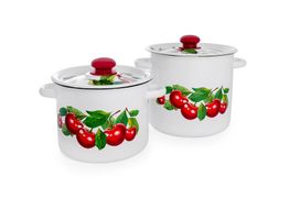 Набор 20 белый с деколью на крышке "Вишневый сад" СТАЛЬЭМАЛЬ - N20B55