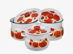 Набор 11 белый с деколью на крышке Маки СТАЛЬЭМАЛЬ - N11B67