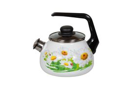 Чайник эмалированный 2л со свистком белоснежный "Ромашки" СТАЛЬЭМАЛЬ - 4с210я