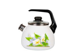Чайник эмалированный 3л со свистком "Каллы" СТАЛЬЭМАЛЬ - 4с209я