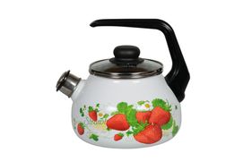Чайник эмалированный сферический со свистком 2л "Strawberry", белоснежный, СТАЛЬЭМАЛЬ - 1RA12