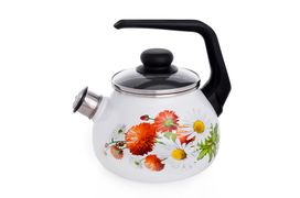 Чайник эмалированный сферический со свистком 2л "Маргаритки", белоснежный, СТАЛЬЭМАЛЬ - 4с210я