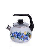 Чайник эмалированный сферический со свистком 2л "Крокусы" белоснежный, СТАЛЬЭМАЛЬ - 4с210я
