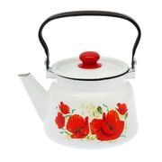 Чайник 2,3л декор, Маки, белый с пласт. кнопкой СТАЛЬЭМАЛЬ - С2714.3х67
