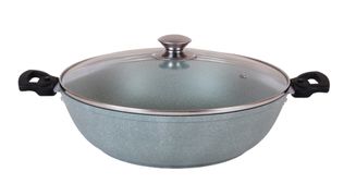 Сотейник KUKMARA "Мраморный" 300*85мм со съемными ручками стеклянной крышкой антипригарное покрытие (фисташковый) - смф308а